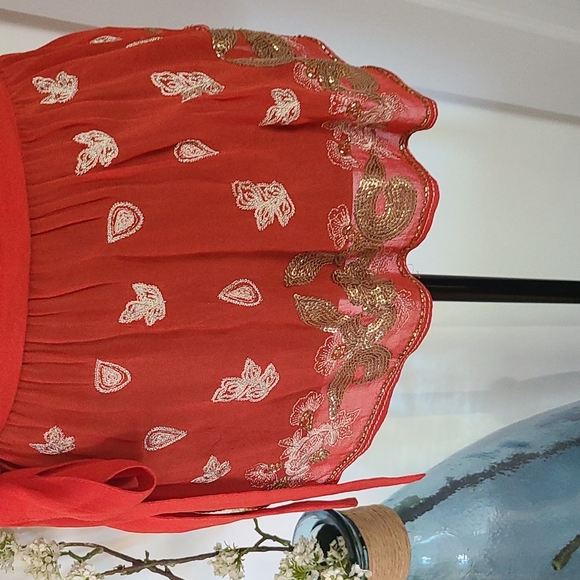 Free People Orange V neck  Peplum Blouse  sz XS - Picture 3 of 8